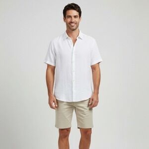 Tommy Bahama Relax 100% Linen White Short Sleeve Button Shirt Men's Size Large‎
